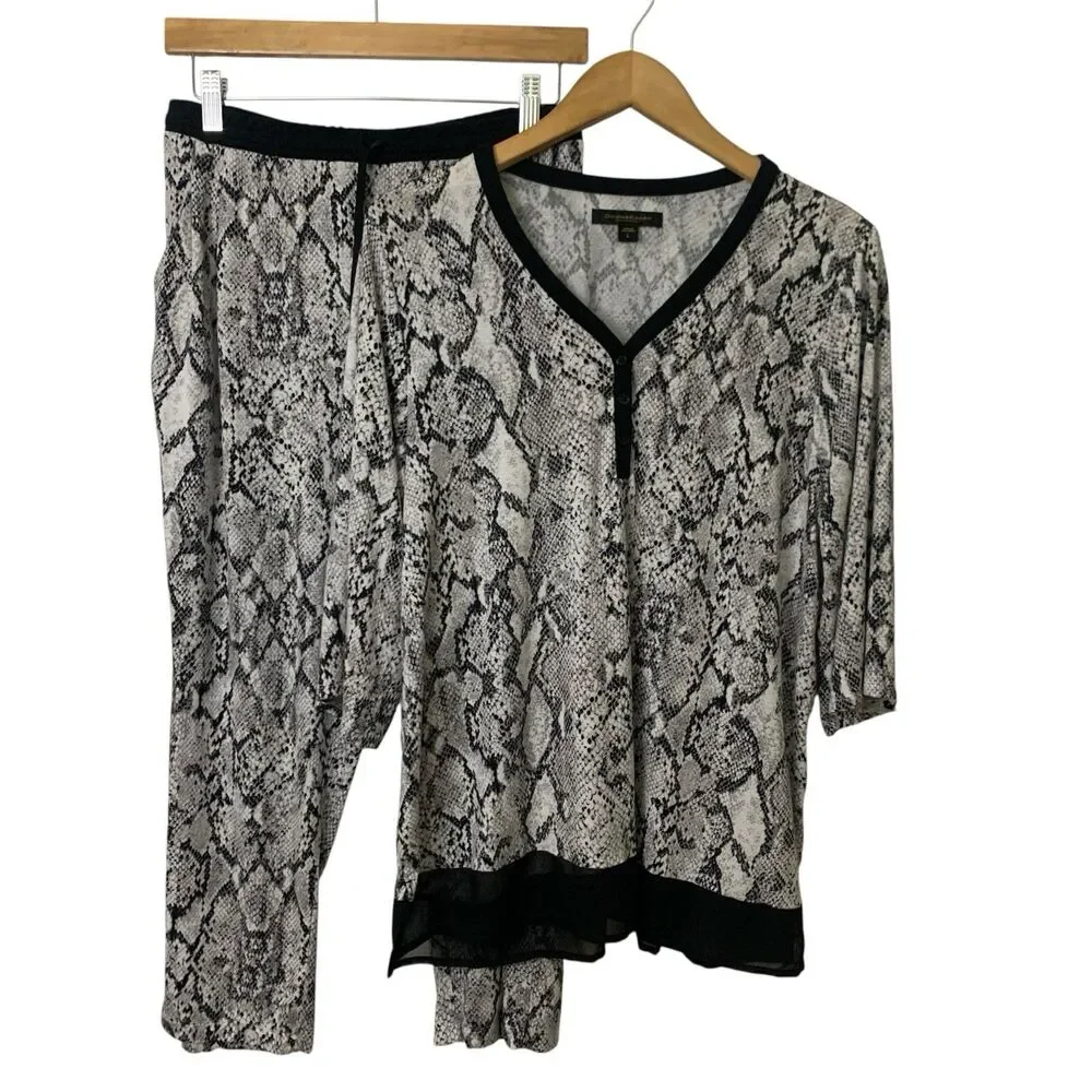 Donna Karan Pajama Set Sleepwear Set Snakeskin Print Capris Size L Soft